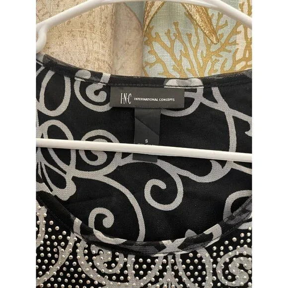 I.N.C Blush Garden Rhinestone Black White Business Macys Pullover Business Sm - Picture 6 of 12